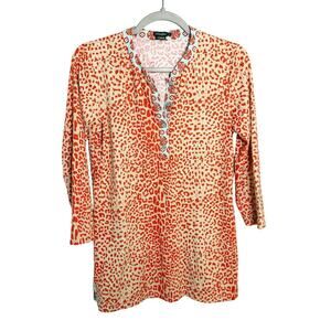 J. McLaughlin Tunic Top Catalina Cloth Leopard Print Orange Size Small